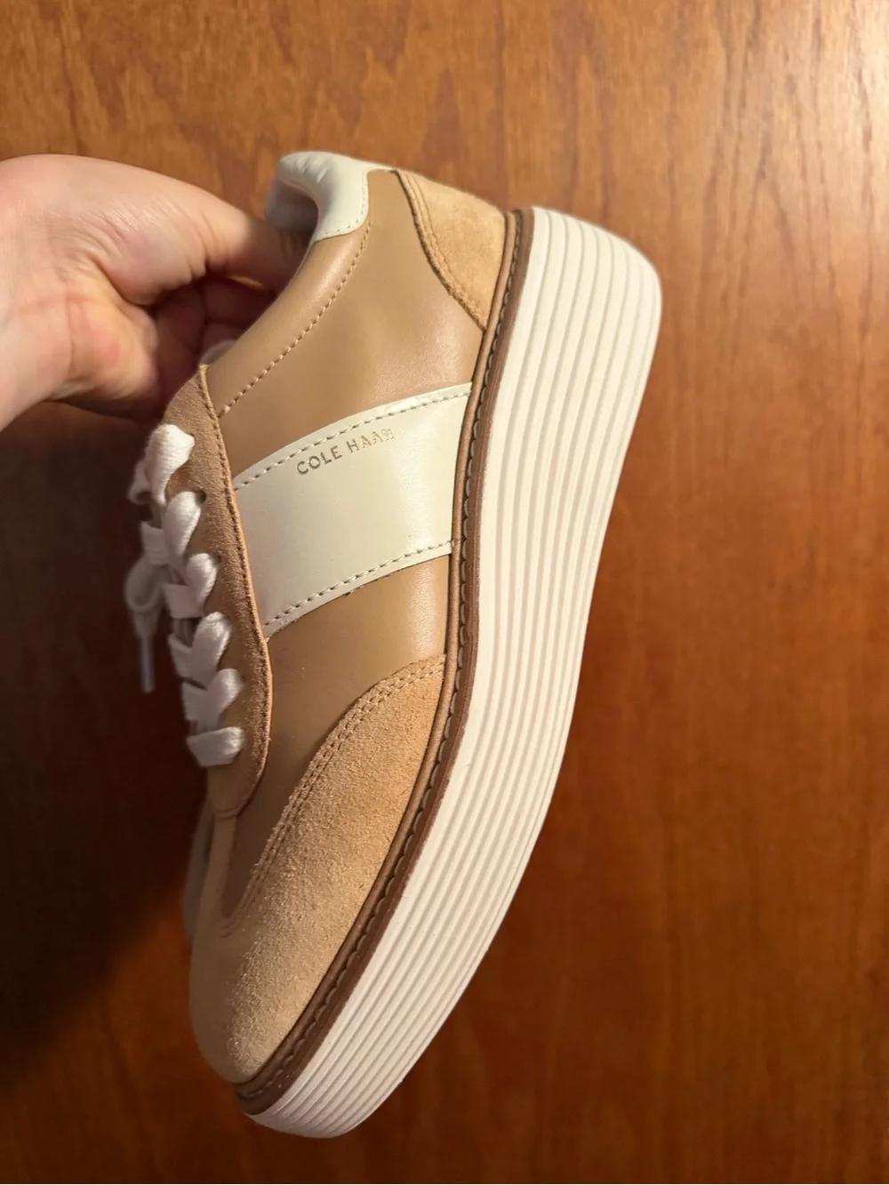 Cole Haan Tan & White Suede Leather Women's Sneakers